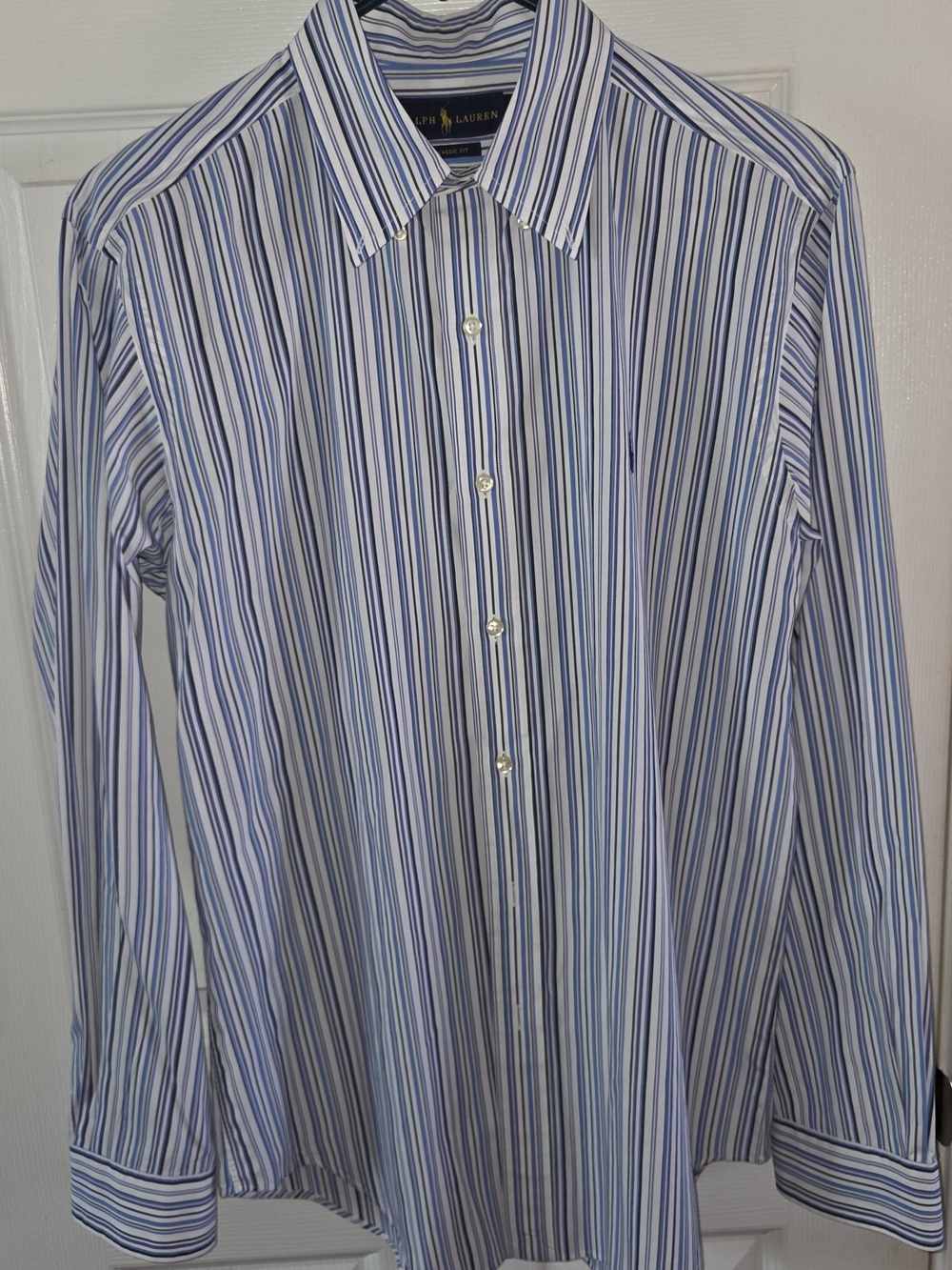 Ralph Lauren Blue and White Striped Button-Down Shirt